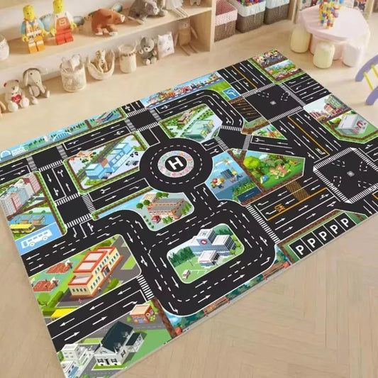 Lezoir Kids Play Mat 80x120 cm | Foldable Road Traffic Carpet for Kids | Play Mat for Boys & Girls | Soft Indoor Activity Floor Mat for Bedroom & Playroom (P3)