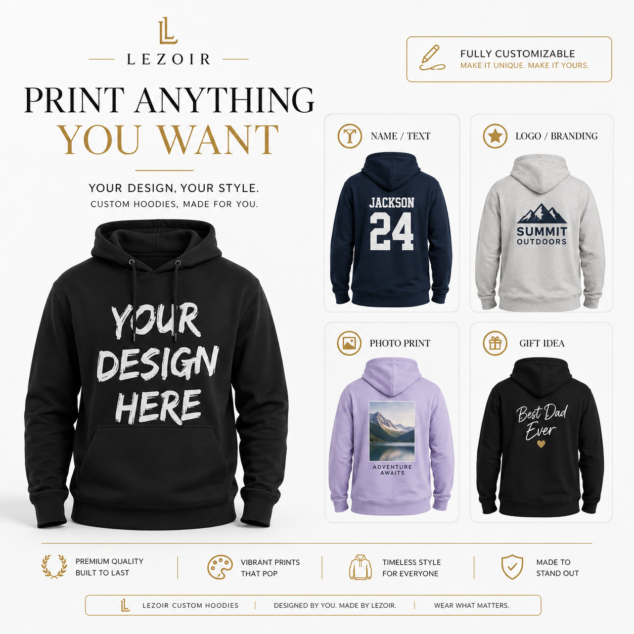 Custom Hoodie for Men & Women – Personalized Photo, Text & Logo Printed Hoodie by Lezoir