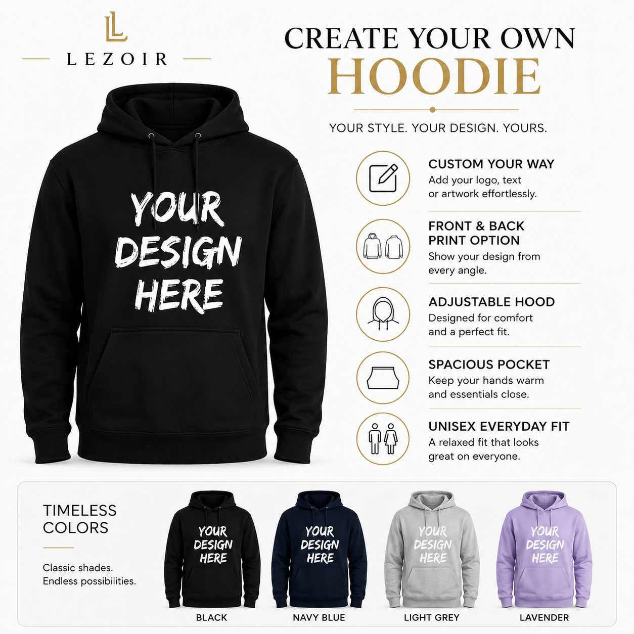 Custom Hoodie for Men & Women – Personalized Photo, Text & Logo Printed Hoodie by Lezoir