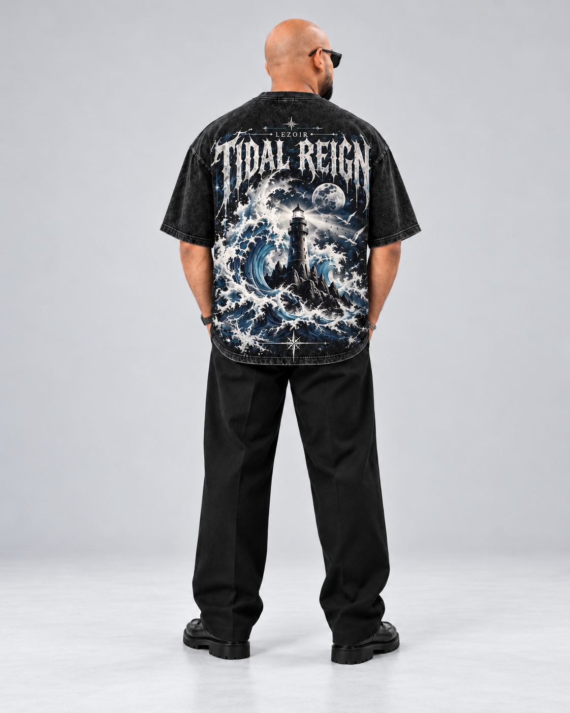 TIDAL REIGN — Black Acid Wash Oversized Tee