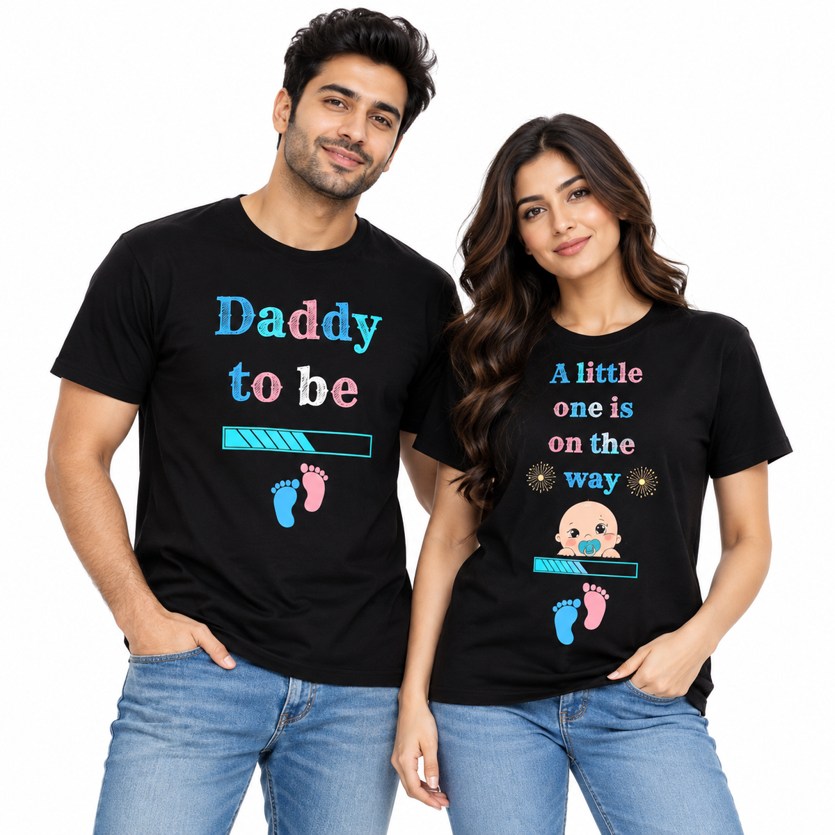 Lezoir Pregnancy Announcement Couple T-Shirt Set – Black