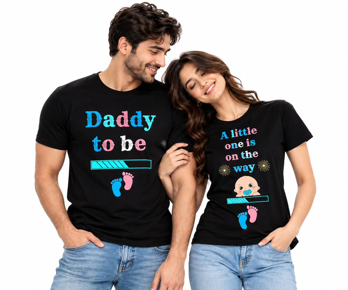 Lezoir Pregnancy Announcement Couple T-Shirt Set – Black