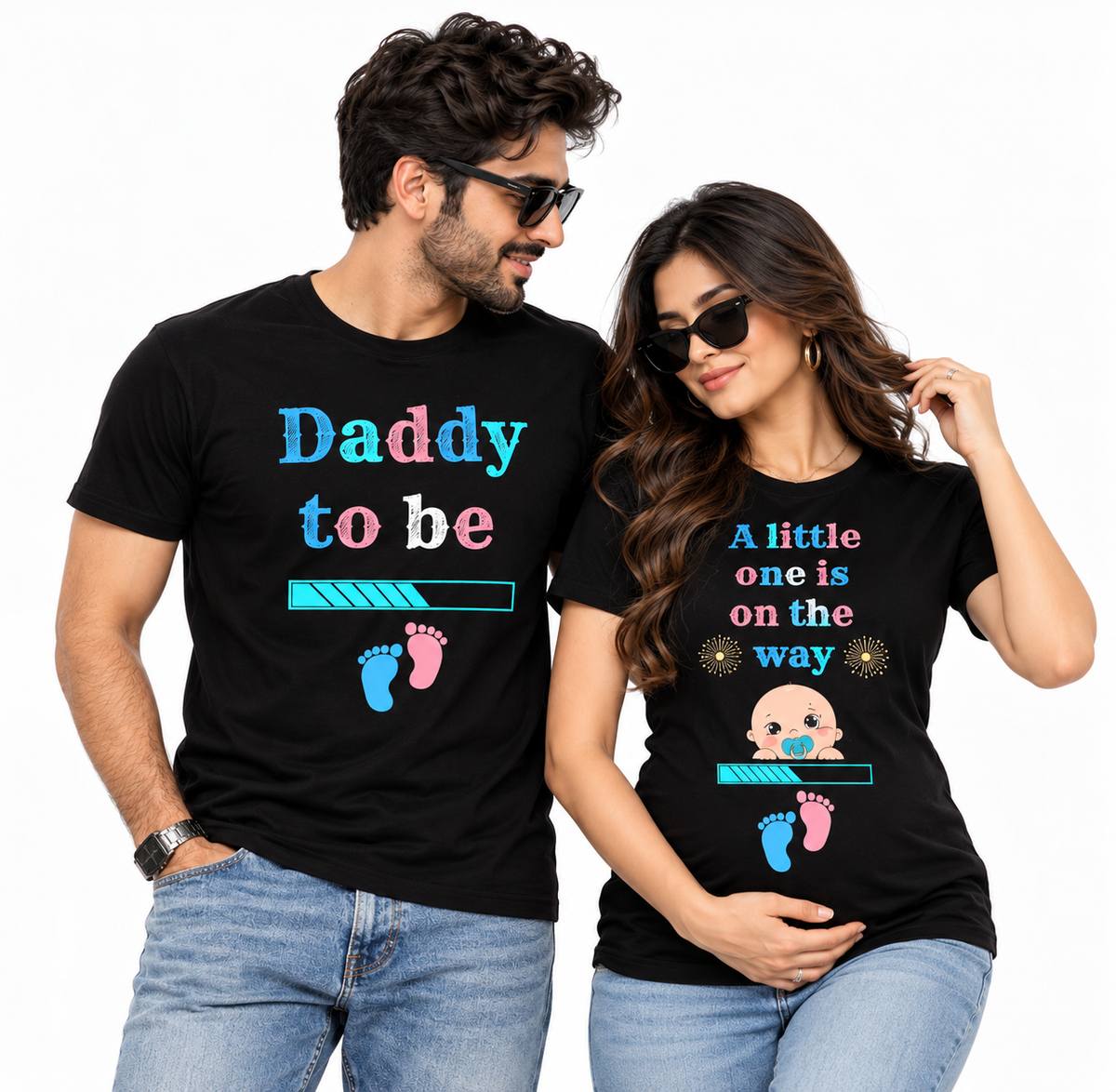 Lezoir Pregnancy Announcement Couple T-Shirt Set – Black