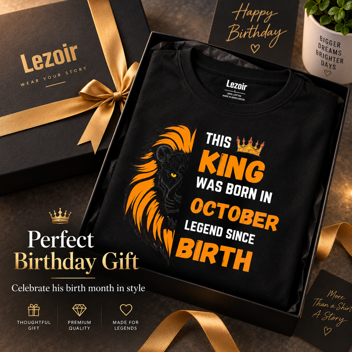 King Birth Month T-Shirt – Black Printed Tee