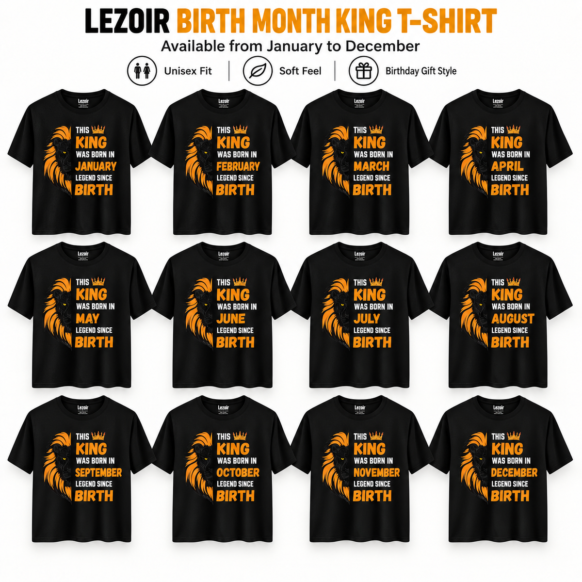 King Birth Month T-Shirt – Black Printed Tee