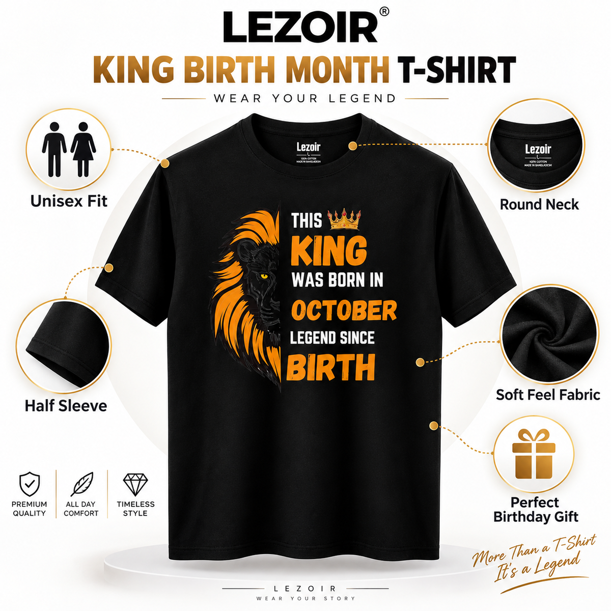 King Birth Month T-Shirt – Black Printed Tee