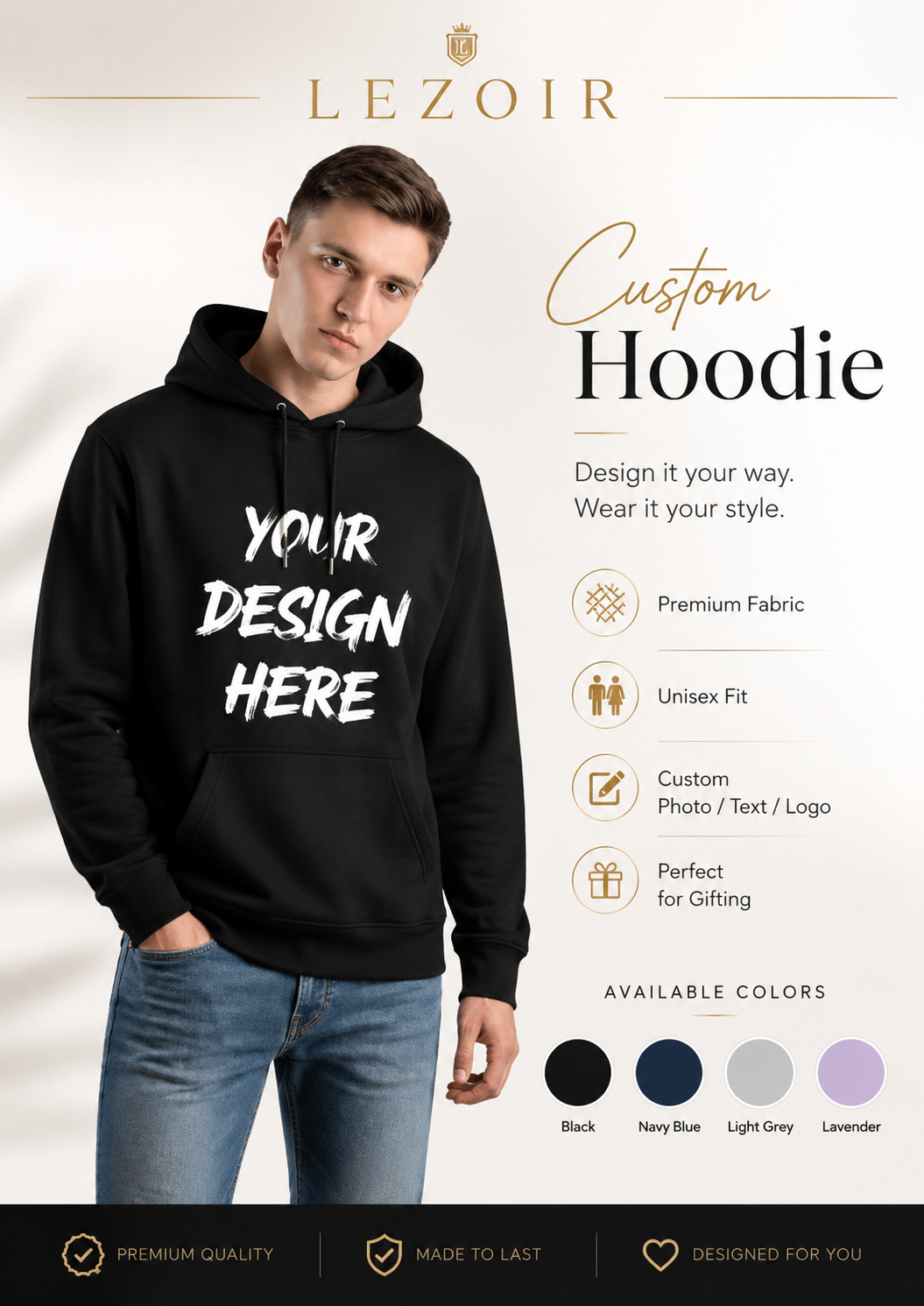 Custom Hoodie for Men & Women – Personalized Photo, Text & Logo Printed Hoodie by Lezoir