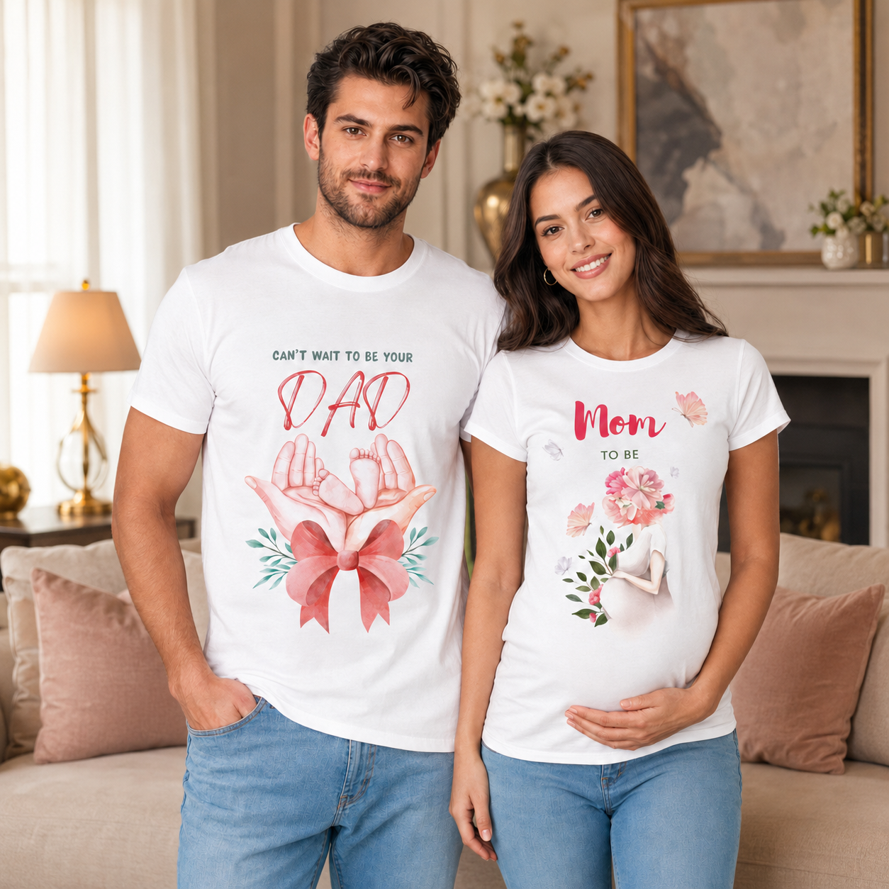 Dad To Be & Mom To Be Matching Couple T-Shirts