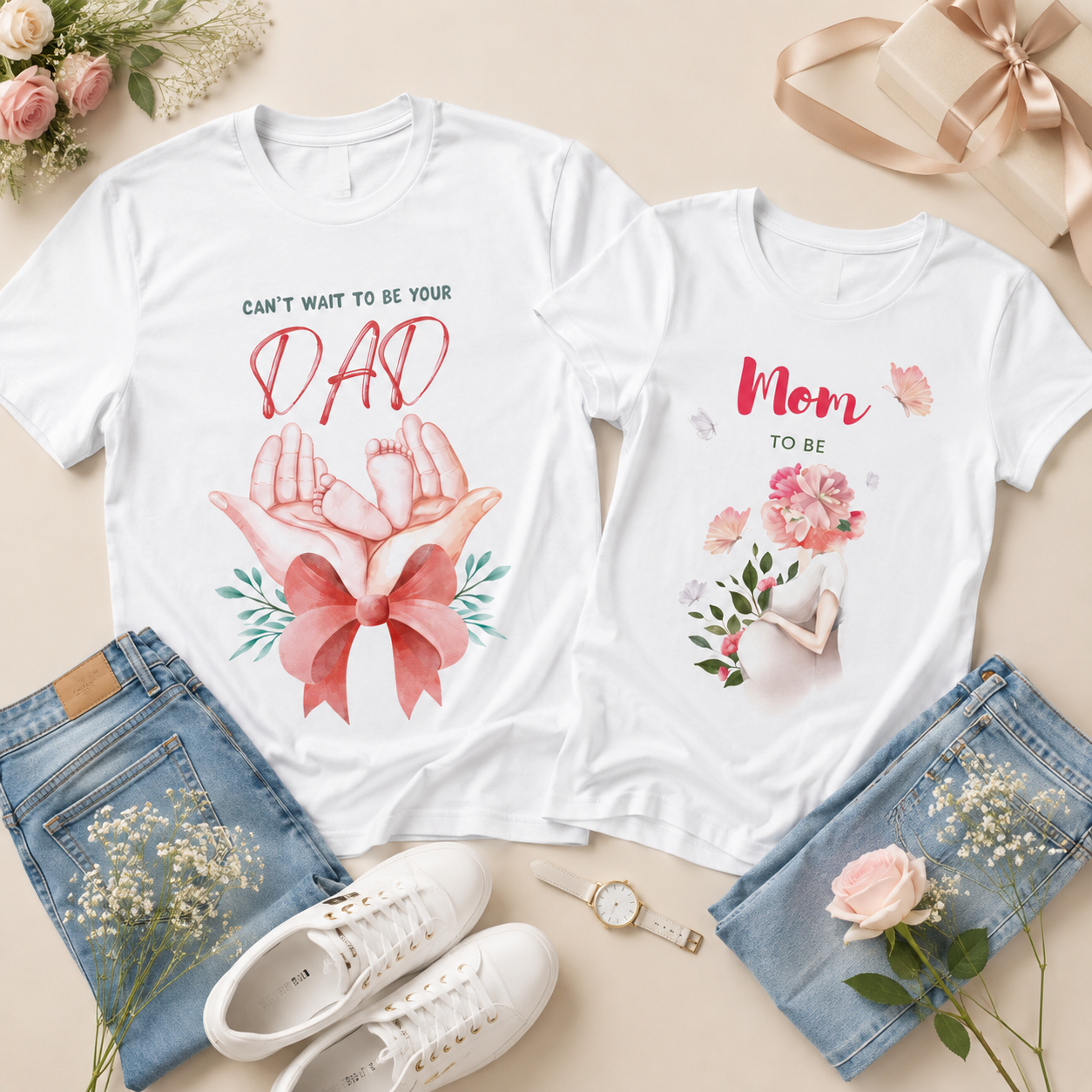 Dad To Be & Mom To Be Matching Couple T-Shirts