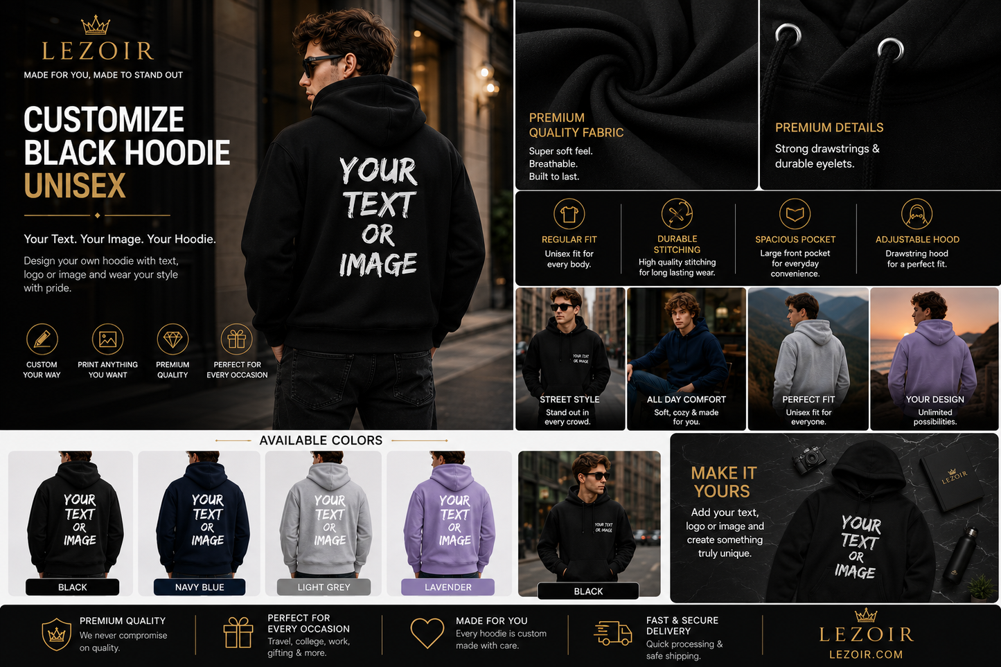 Custom Hoodie for Men & Women – Personalized Photo, Text & Logo Printed Hoodie by Lezoir