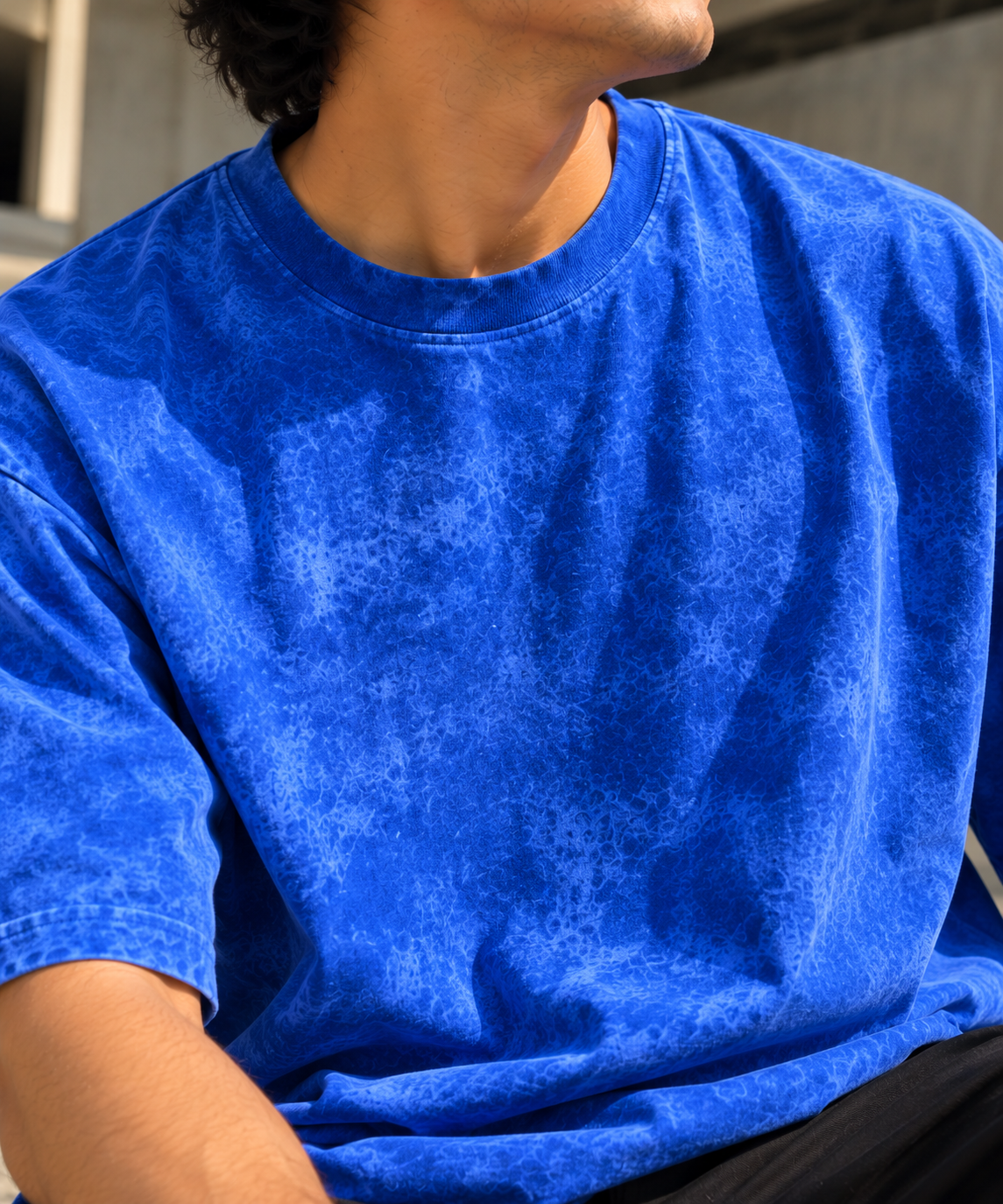Lezoir Royal blue Acid-Wash Oversized T-Shirt