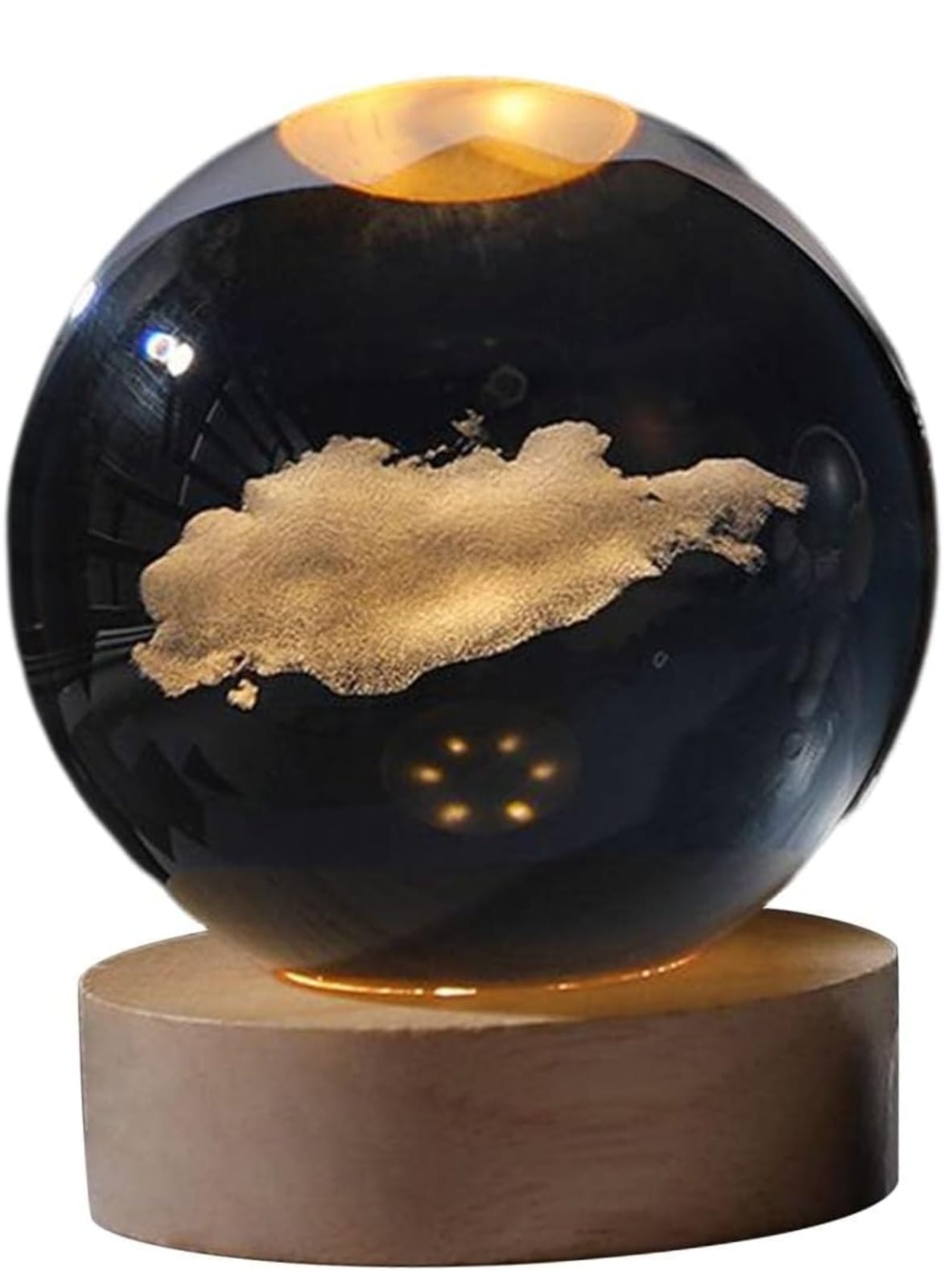 3D Crystal Ball Night Light - LED Light Hologram Glass Lamp with Solid Wood Base, USB Powered Crystal Ball Lamp for Home Decor Display Birthday Gift