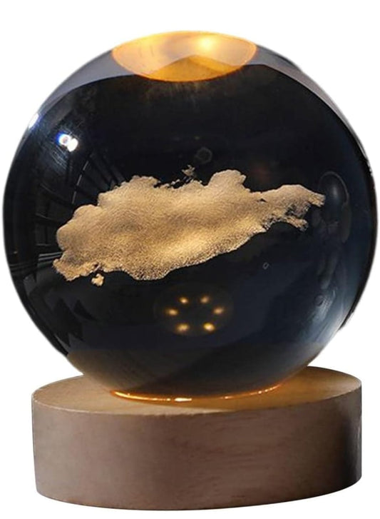 3D Cloud Crystal Ball Night Light - Hologram Glass Lamp with Solid Wood Base, USB Powered Crystal Ball Lamp for Home Decor Display Birthday Gift