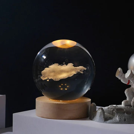 3D Cloud Crystal Ball Night Light - Hologram Glass Lamp with Solid Wood Base, USB Powered Crystal Ball Lamp for Home Decor Display Birthday Gift