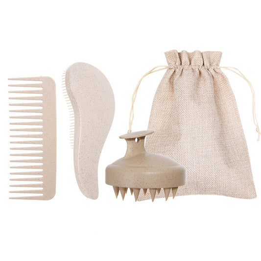 Hair Care Set with Detangling Brush, Wide Tooth Comb, Scalp Massager, 3 Pieces, Pastel Colours