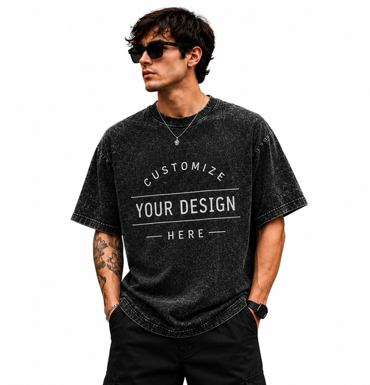 Custom Oversized Acid Wash Black T-Shirt | Upload Your Image, Logo or Text | Premium Unisex Streetwear | Lezoir