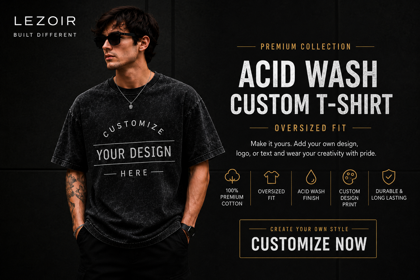 Custom Oversized Acid Wash T-Shirt | Upload Your Design | Lezoir