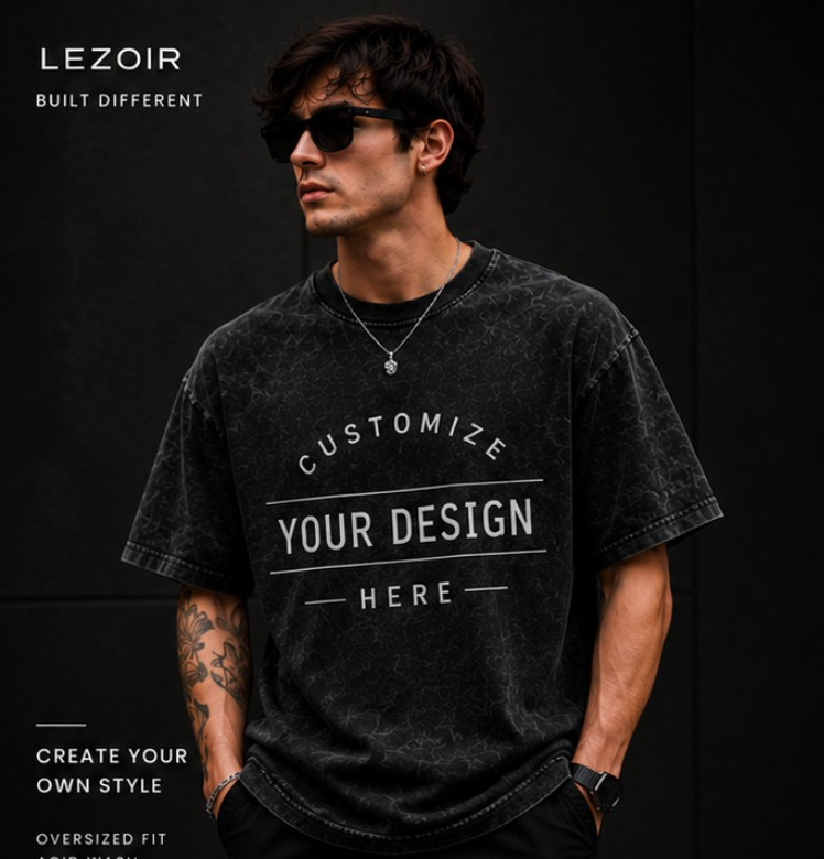 Custom Oversized Acid Wash T-Shirt | Upload Your Design | Lezoir