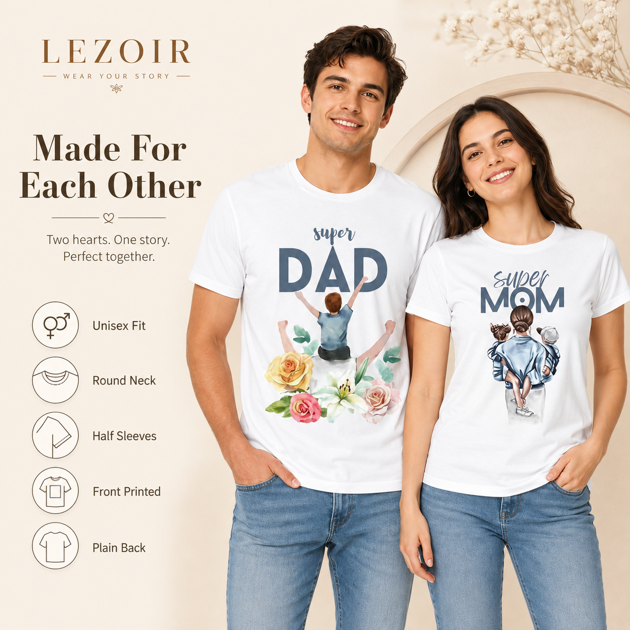 Super Dad & Super Mom Couple T-Shirts | Lezoir