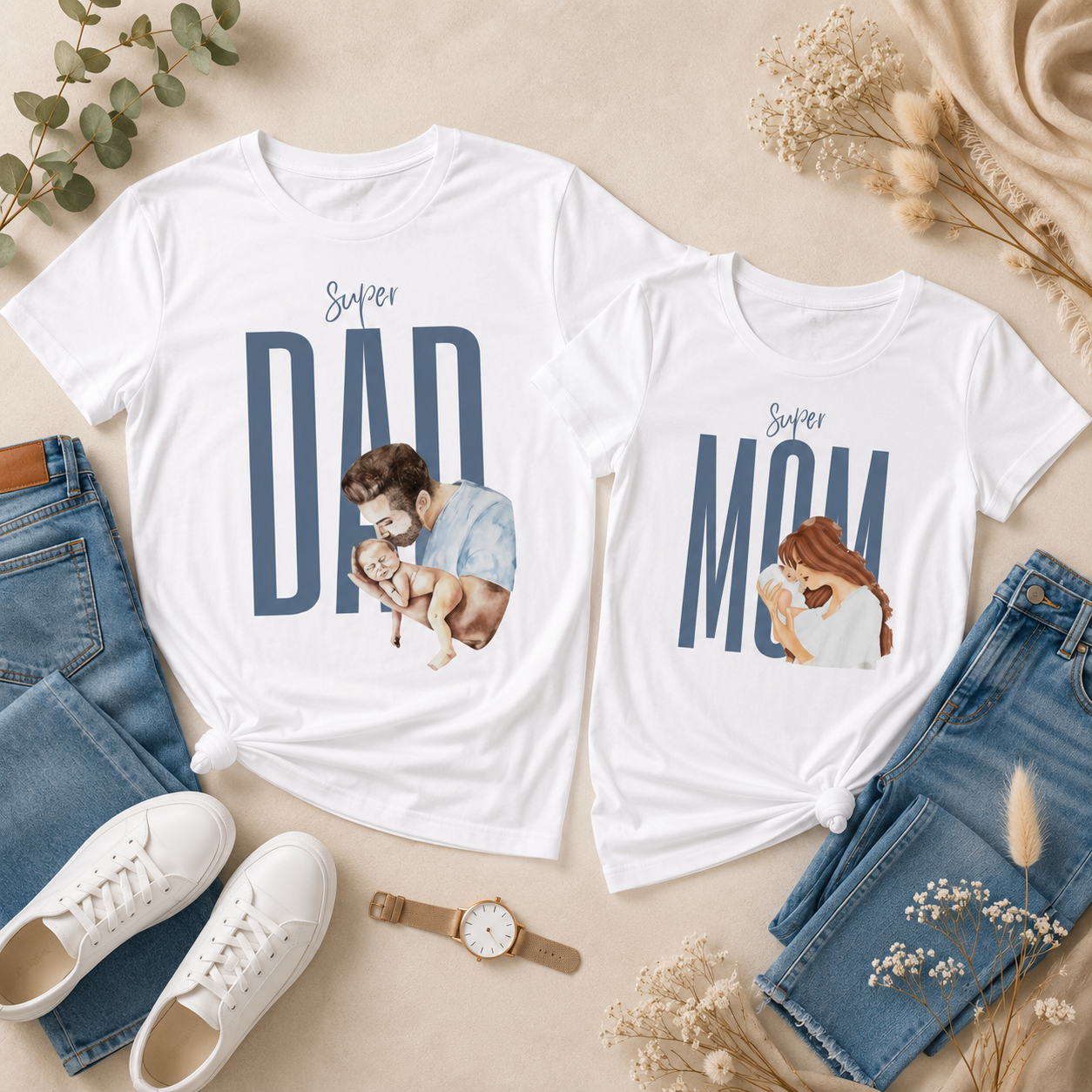 Super Mom & Super Dad Matching Couple T-Shirts
