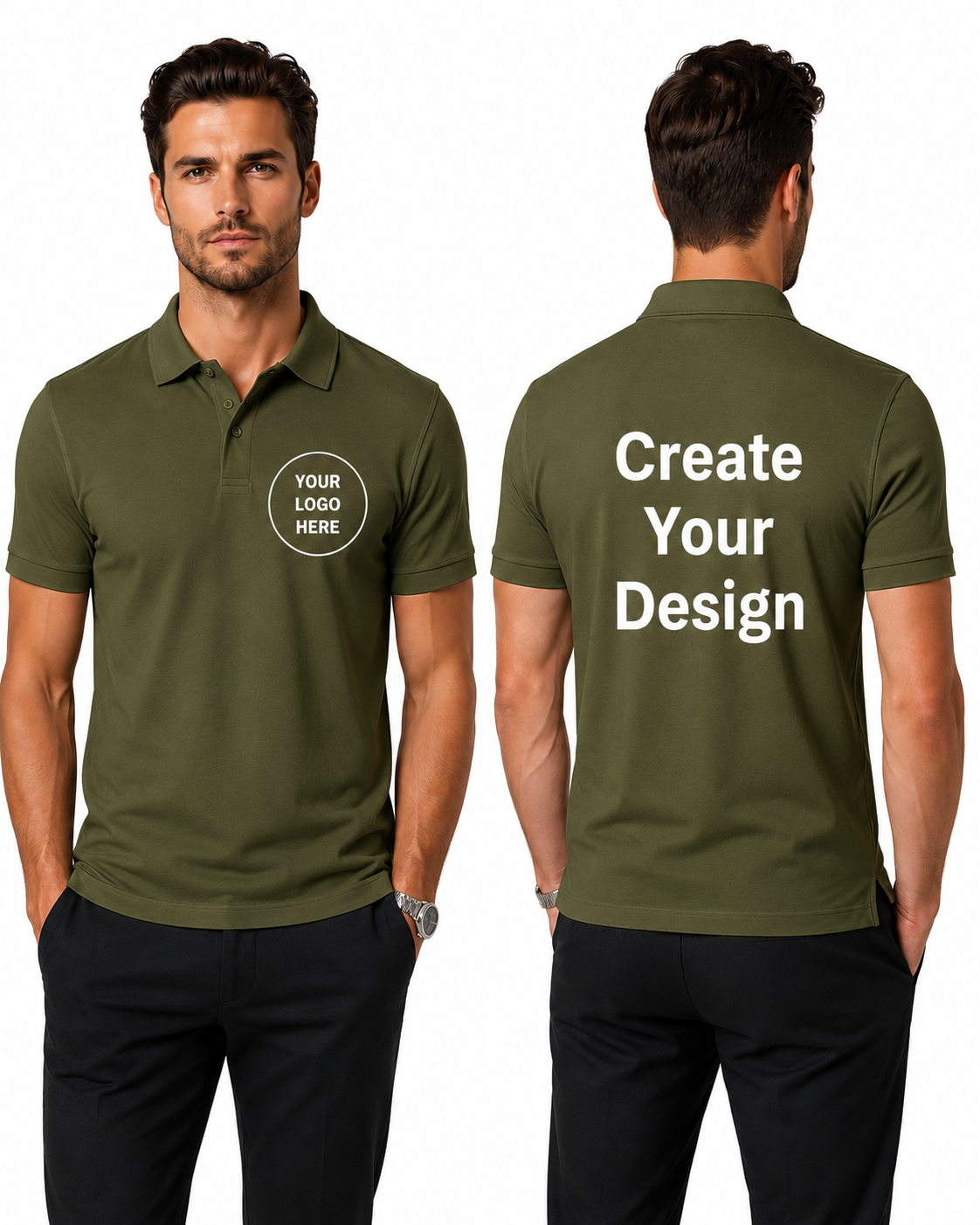 Custom Polo T-Shirt for Men – Personalized Photo, Text & Logo Polo White, Black, Olive , Navy blue, Maroon