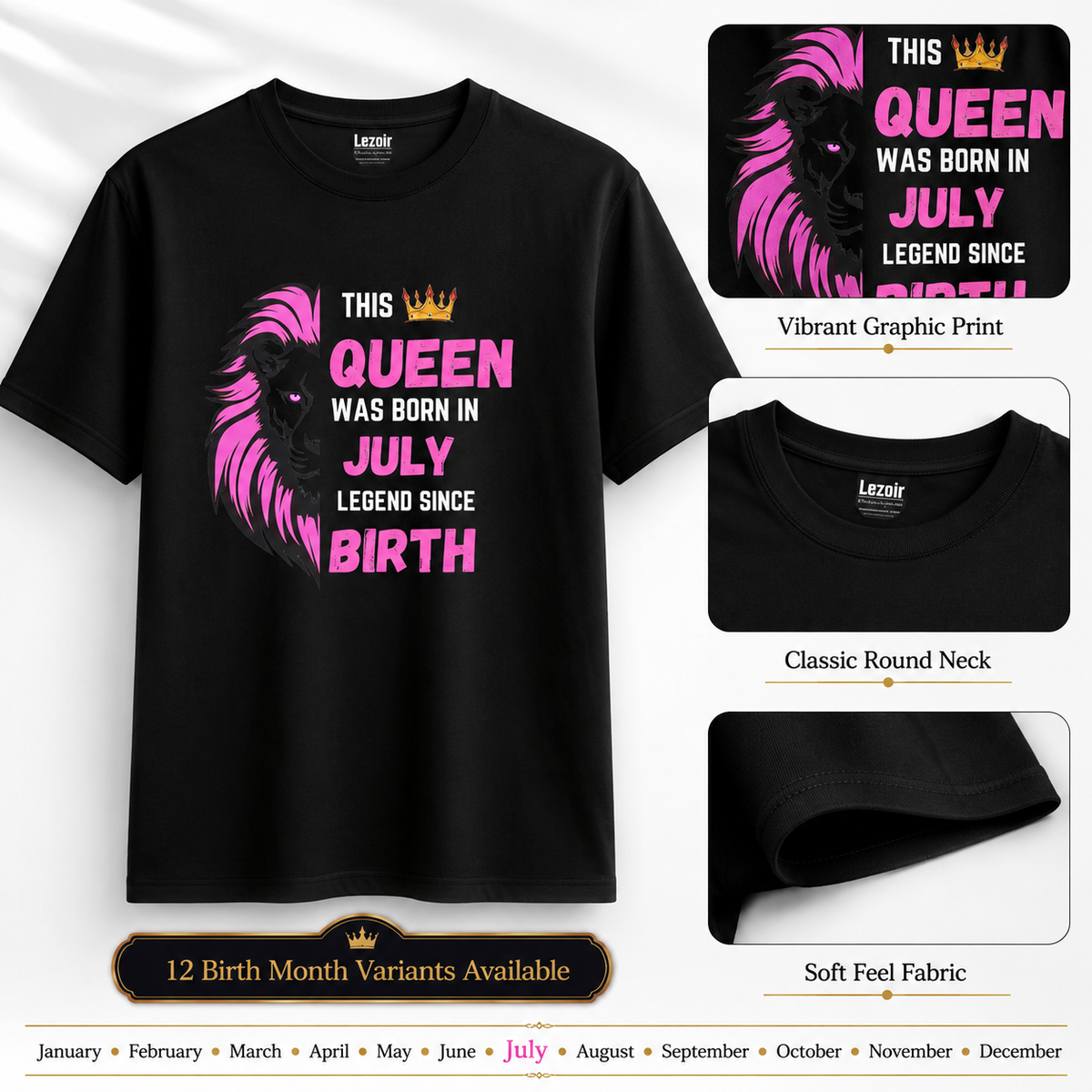 Birthday Queen T-Shirt for Women – January to December | Lezoir