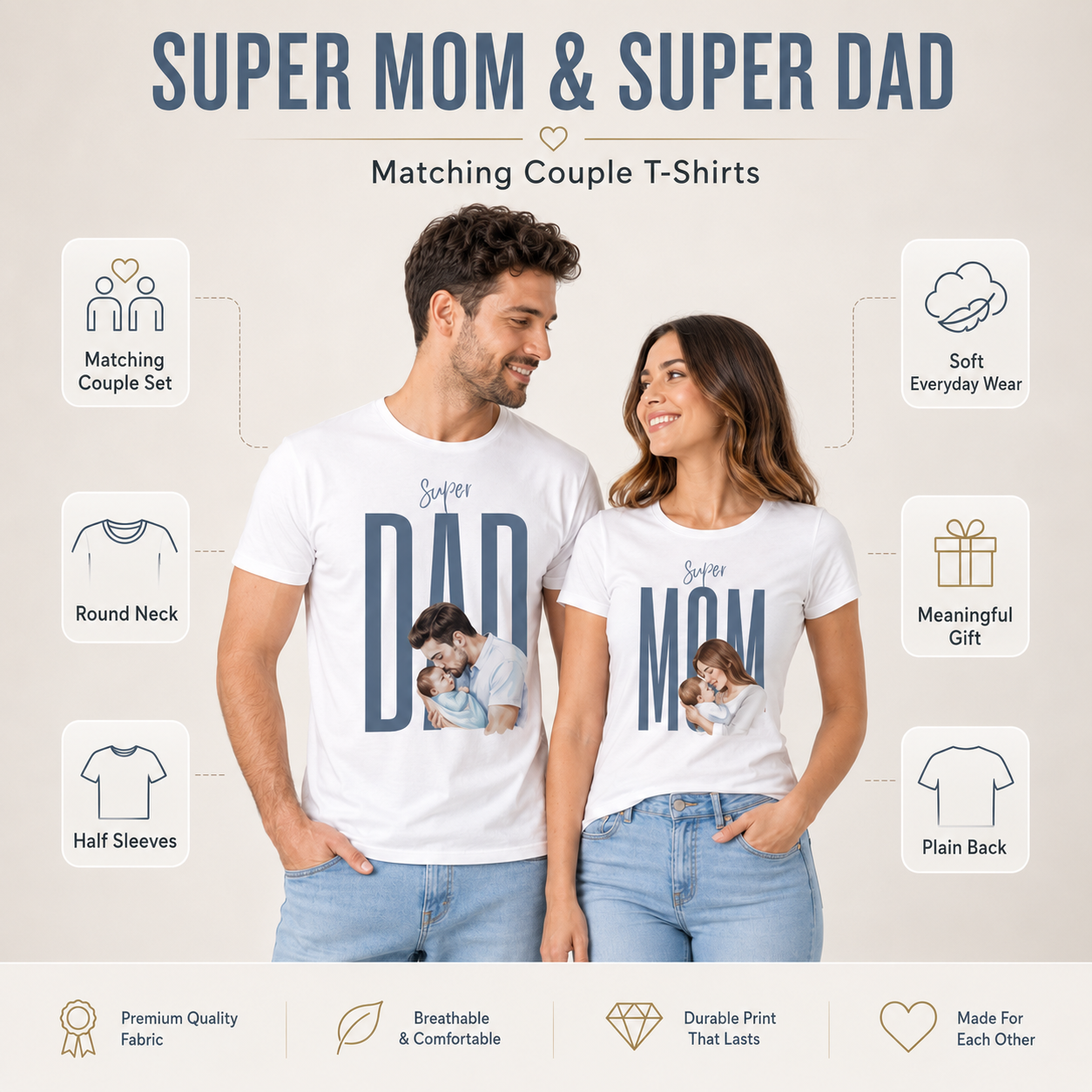 Super Mom & Super Dad Matching Couple T-Shirts