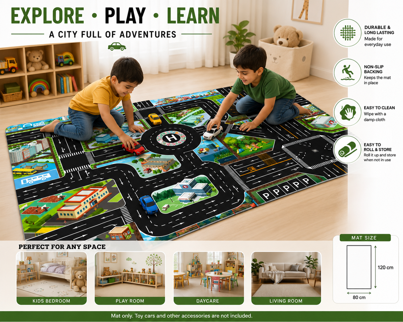 Lezoir Kids Play Mat 80x120 cm | Foldable Road Traffic Carpet for Kids | Play Mat for Boys & Girls | Soft Indoor Activity Floor Mat for Bedroom & Playroom (P3)