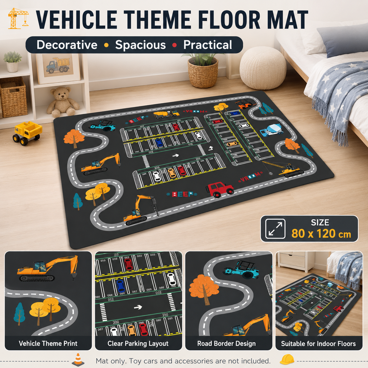 Lezoir Kids Play Mat 80x120 cm | Foldable Road Traffic Carpet for Kids | Play Mat for Boys & Girls | Soft Indoor Activity Floor Mat for Bedroom & Playroom (P2)