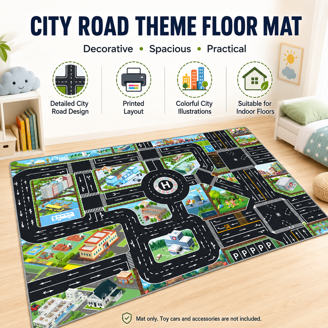 Lezoir Kids Play Mat 80x120 cm | Foldable Road Traffic Carpet for Kids | Play Mat for Boys & Girls | Soft Indoor Activity Floor Mat for Bedroom & Playroom (P3)