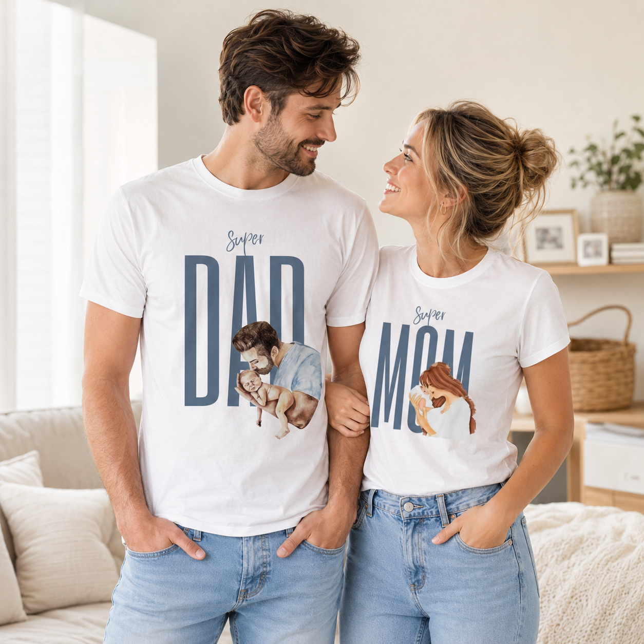 Super Mom & Super Dad Matching Couple T-Shirts