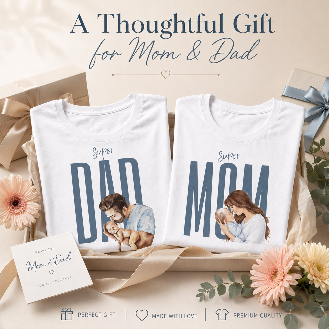 Super Mom & Super Dad Matching Couple T-Shirts