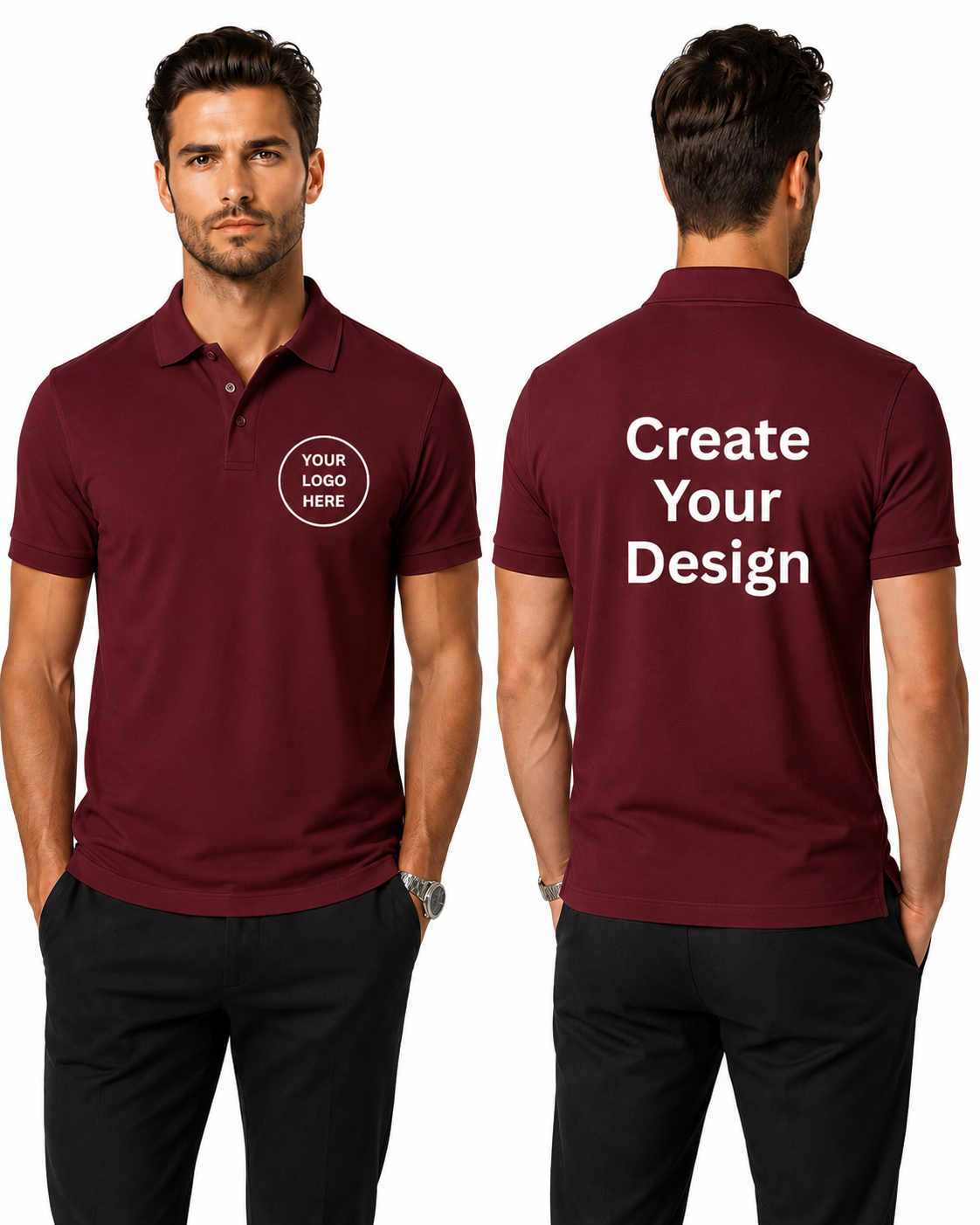Custom Polo T-Shirt for Men – Personalized Photo, Text & Logo Polo White, Black, Olive , Navy blue, Maroon