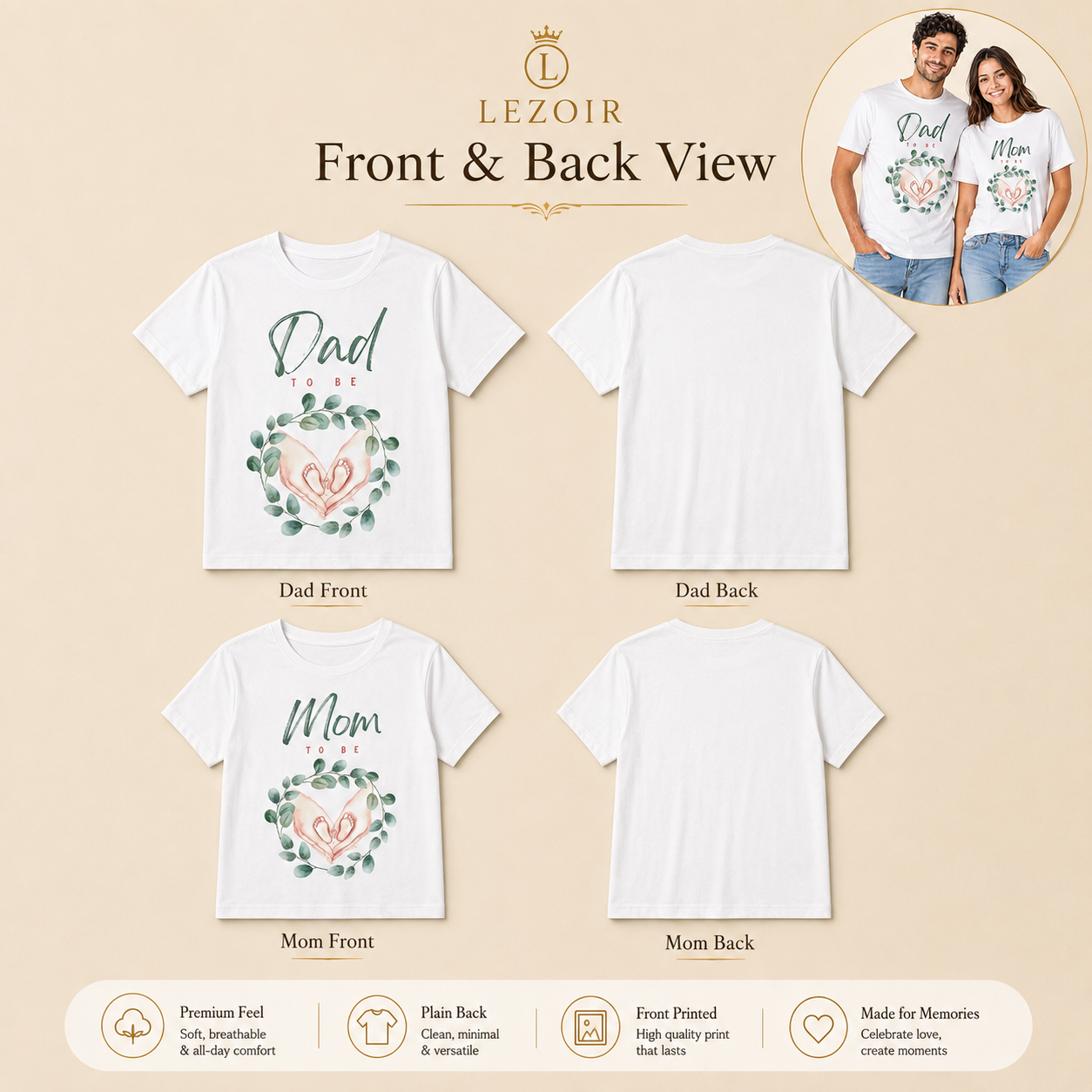 Dad To Be & Mom To Be Matching Couple T-Shirts | Lezoir