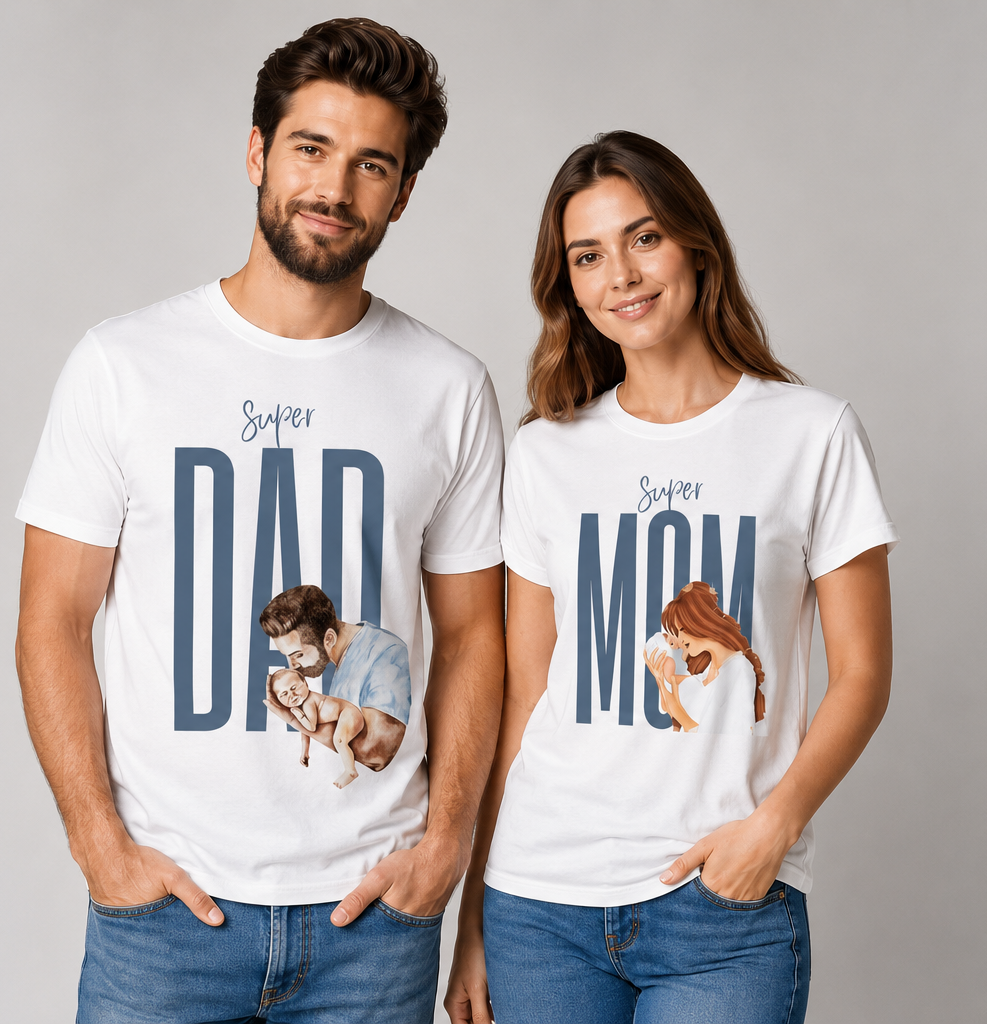 Super Mom & Super Dad Matching Couple T-Shirts