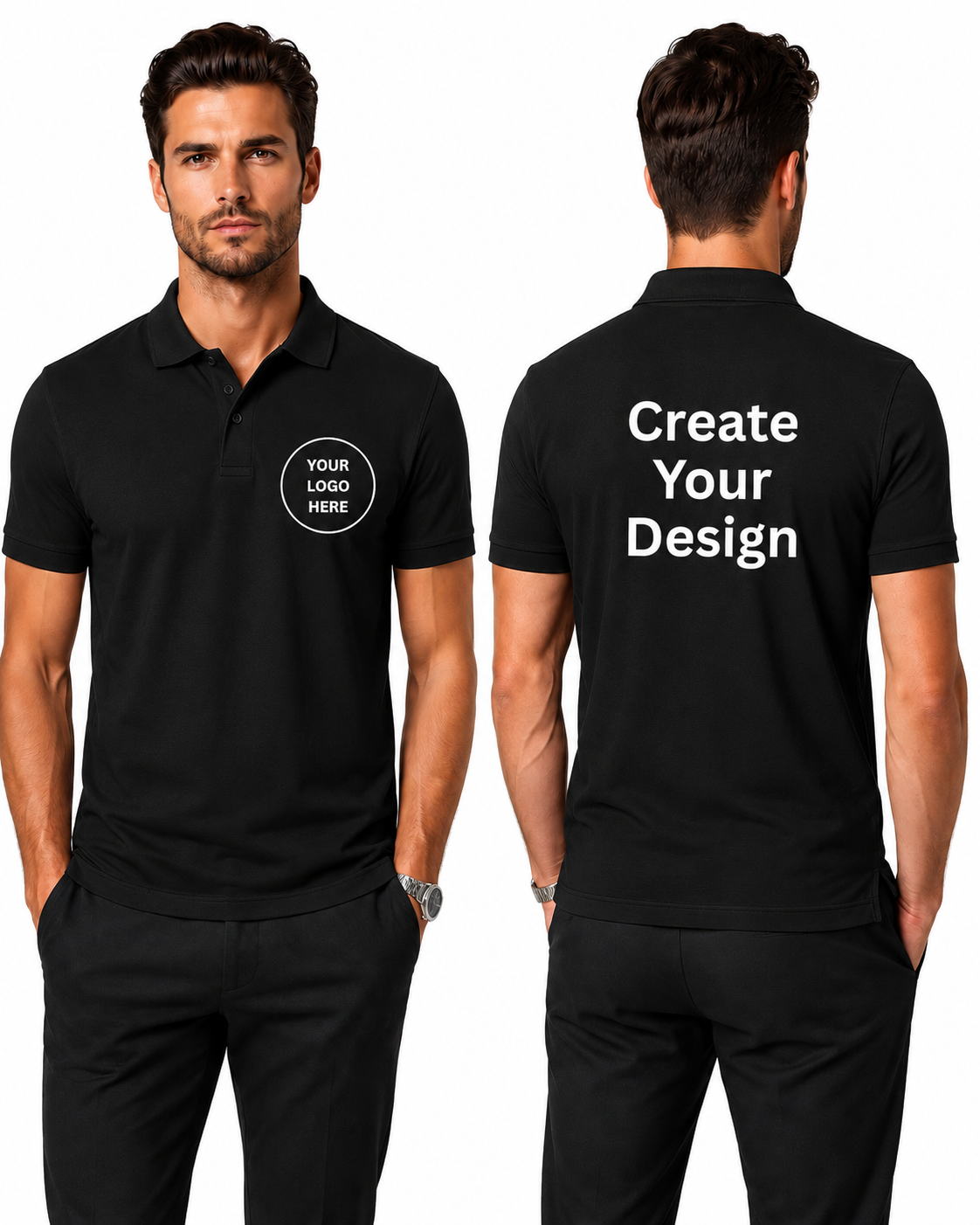 Custom Polo T-Shirt for Men – Personalized Photo, Text & Logo Polo White, Black, Olive , Navy blue, Maroon