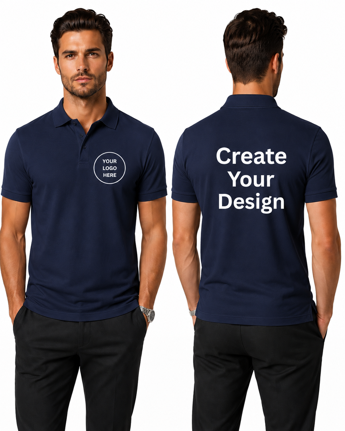 Custom Polo T-Shirt for Men – Personalized Photo, Text & Logo Polo White, Black, Olive , Navy blue, Maroon