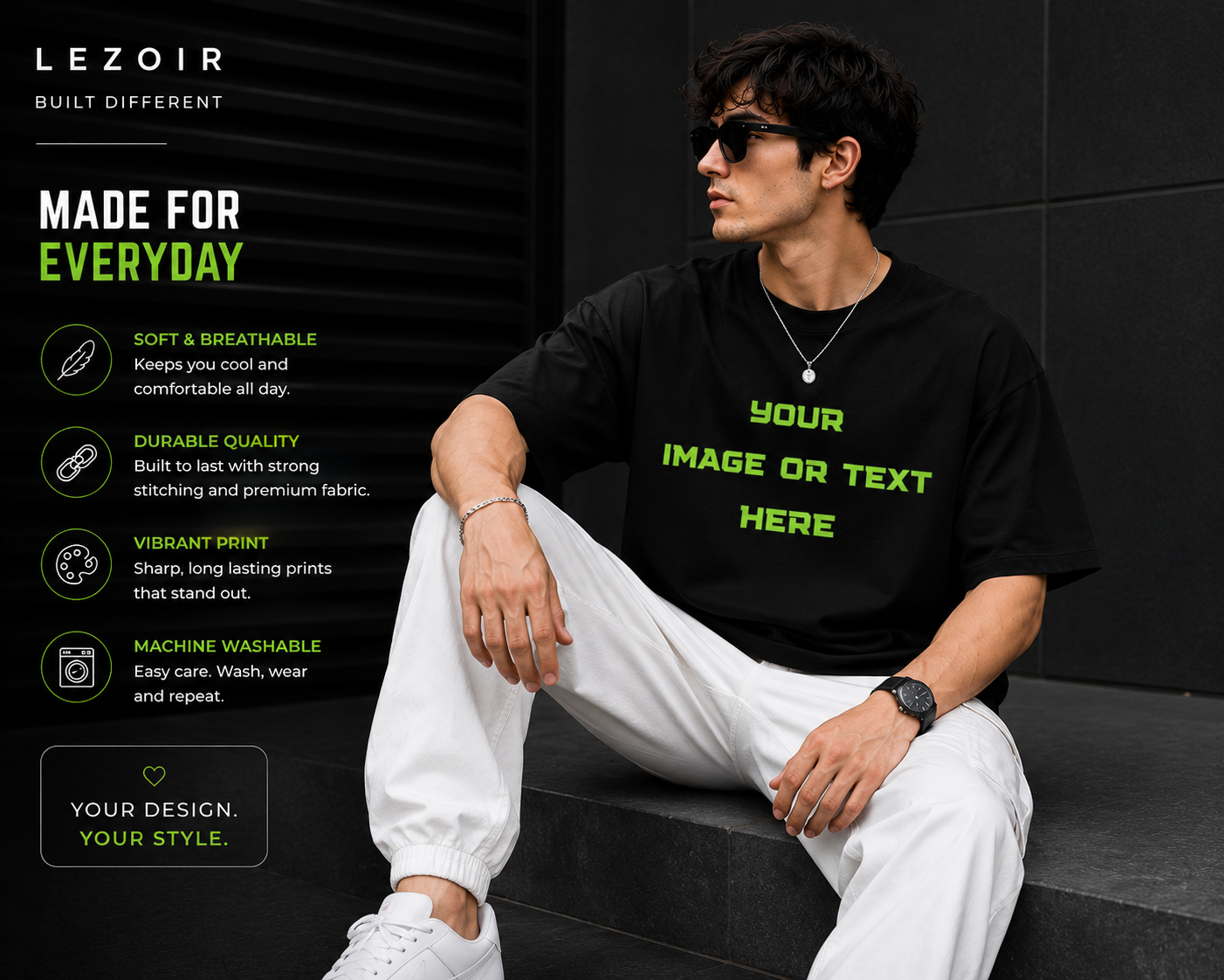 Custom Oversized Black T-Shirt | Upload Your Image, Logo or Text | Premium Unisex Streetwear | Lezoir