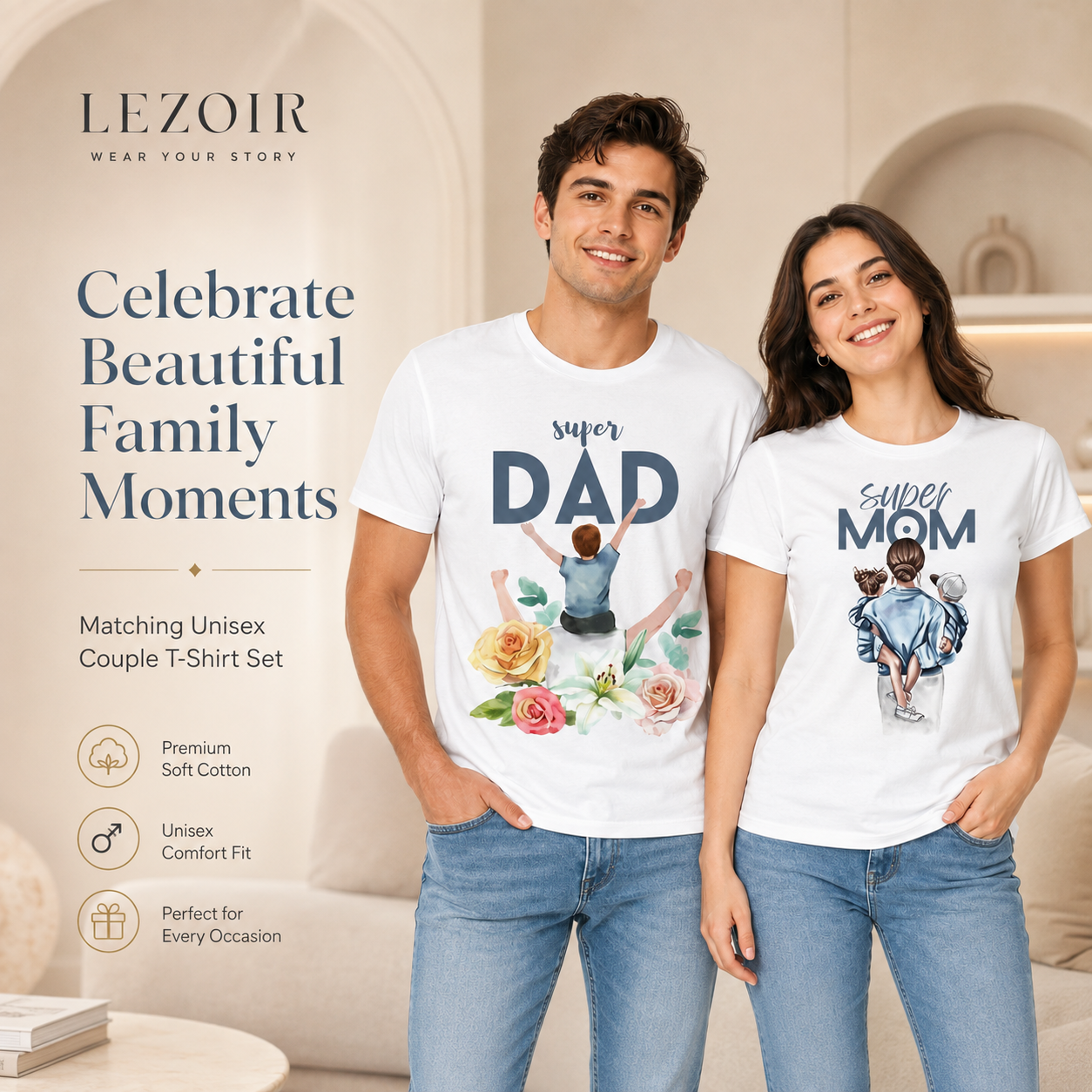 Super Dad & Super Mom Couple T-Shirts | Lezoir