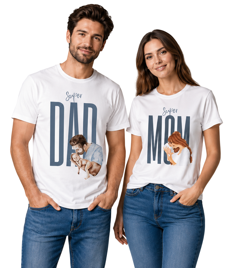 Super Mom & Super Dad Matching Couple T-Shirts