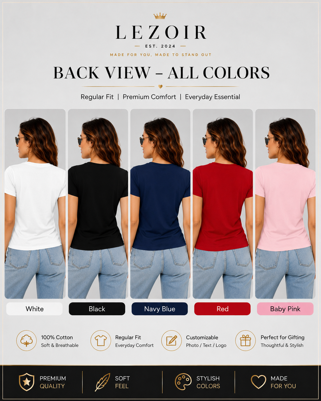 Women Custom T-Shirt | Personalized Photo, Text & Logo Print Tee | Cotton Regular Fit | Lezoir