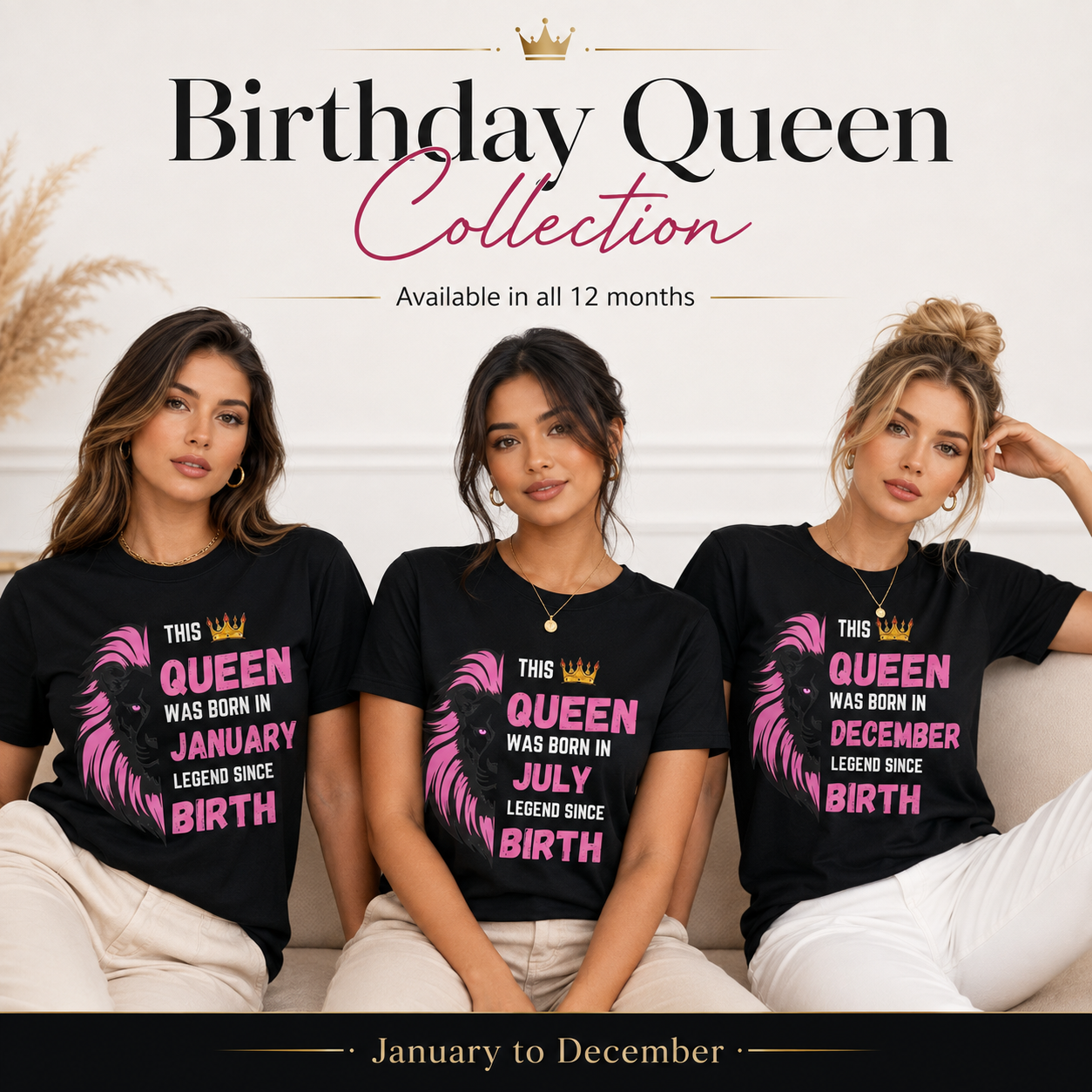 Birthday Queen T-Shirt for Women – January to December | Lezoir