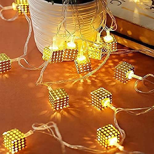 Metal Cube Shape LED String Light 16 Lamps Golden