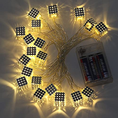 Metal Cube Shape LED String Light 16 Lamps Golden