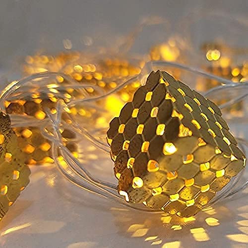 Metal Cube Shape LED String Light 16 Lamps Golden
