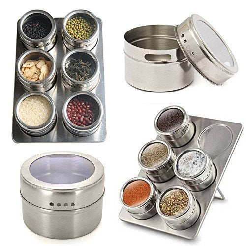 Stainless Steel Magnetic Spice Rack Spice Set (6 pcs)