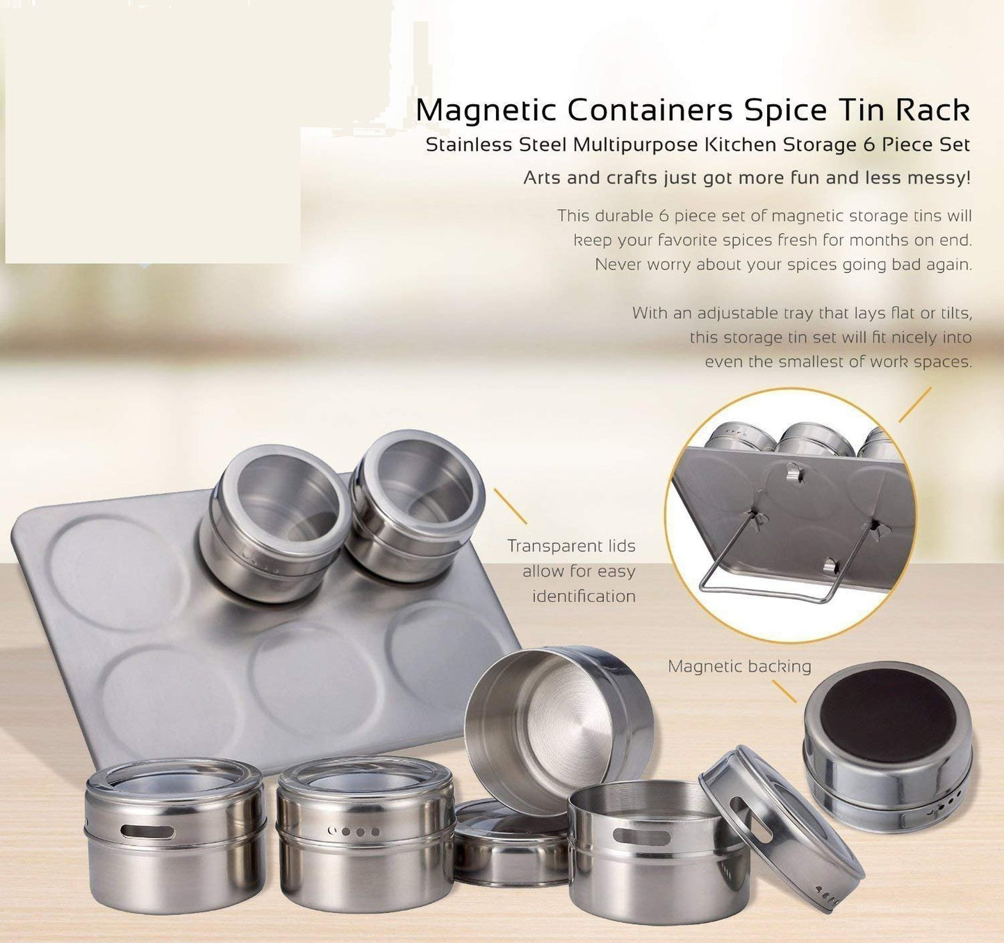 Stainless Steel Magnetic Spice Rack Spice Set (6 pcs)