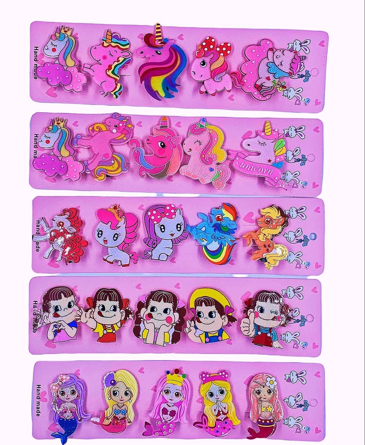 Unicorn Fruits Ice Cream Mermaids Hair Clips  ( 5 peices in 1 card Random Print only )