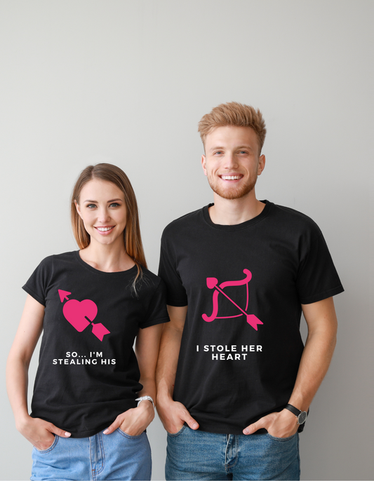 Heart Couple Regular Fit Half-Sleeve T-Shirt