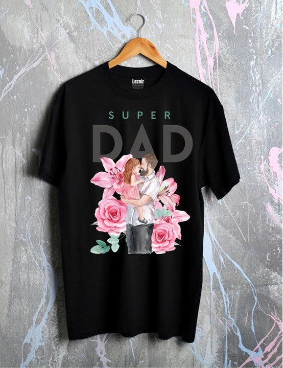 Super dad 4 Printed Cotton Black Unisex T-Shirt